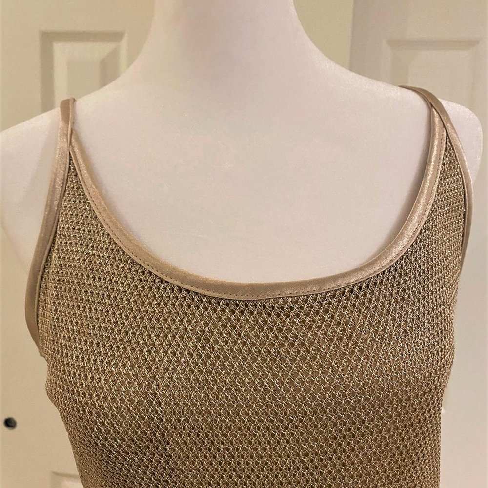 Elegant Satin Bronze-beige gown with metallic mesh bolero